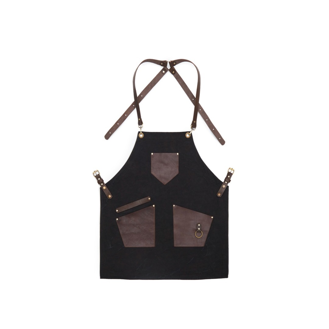 Фартук из канваса с ремнями из натуральной кожи, материал: канвас смесовый, плотность 450 гр/м, натуральная кожа КРС, цвет черный, коричневый темный