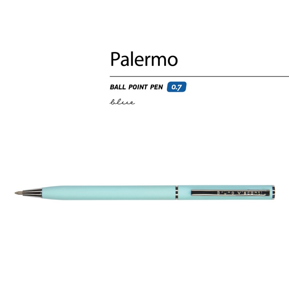 Ручка "Palermo" шариковая  автоматическая, нежно- голубой металлический корпус, 0,7 мм, синяя