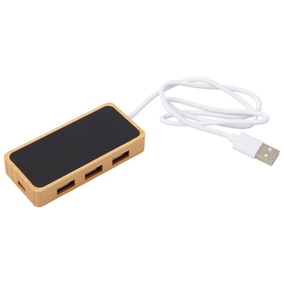 USB хаб с подсветкой лого «Reedia S5», 3*USB, 1*Type C, бамбук, черный