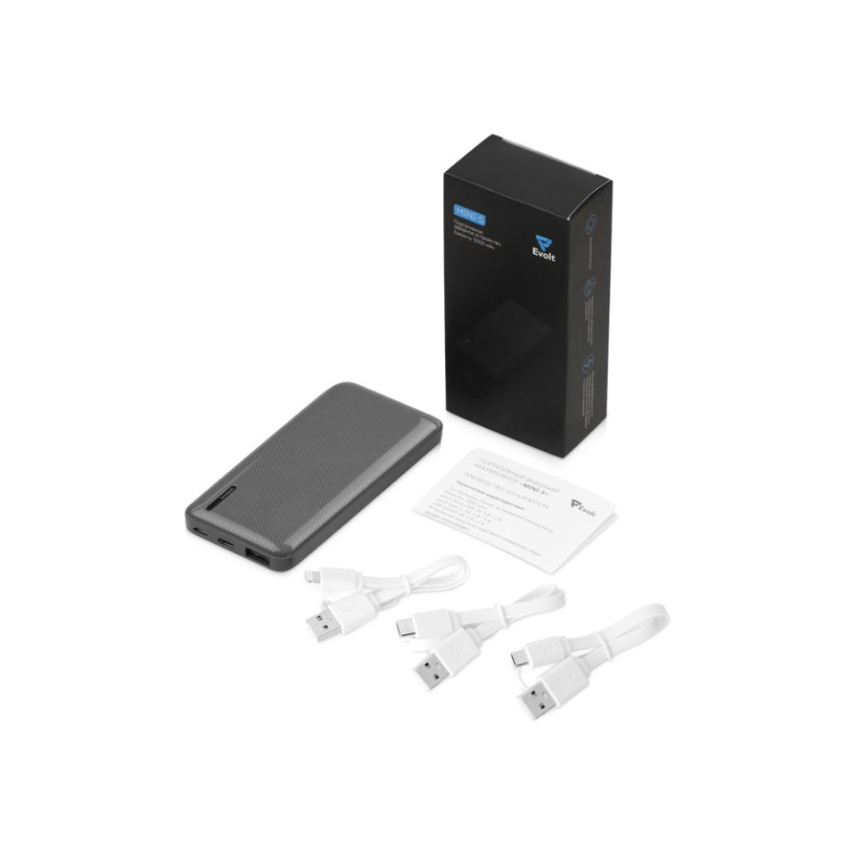 Внешний аккумулятор Evolt "Mini-5", 5000 mAh, серый