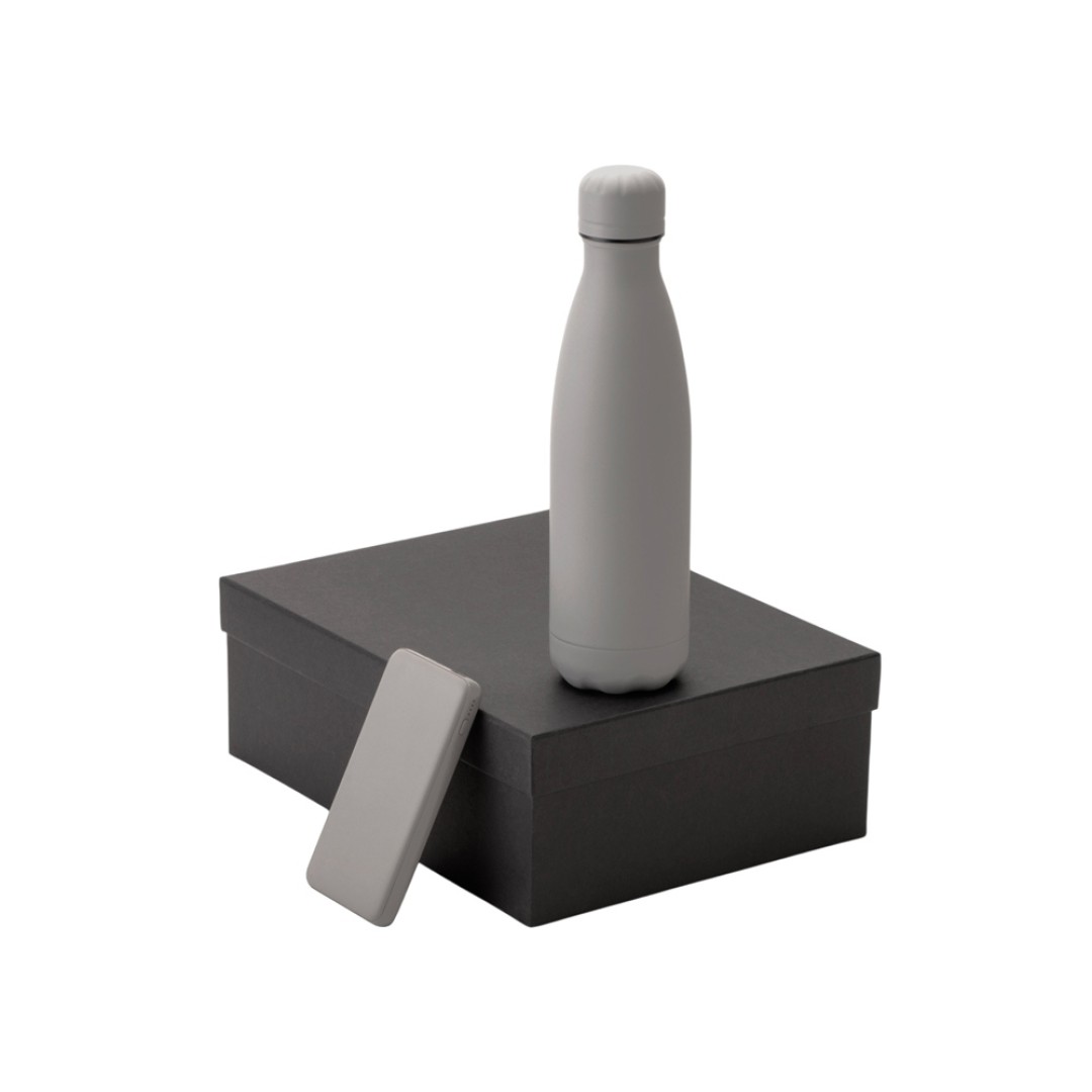 Подарочный набор с термобутылкой и повербанком С2, серый