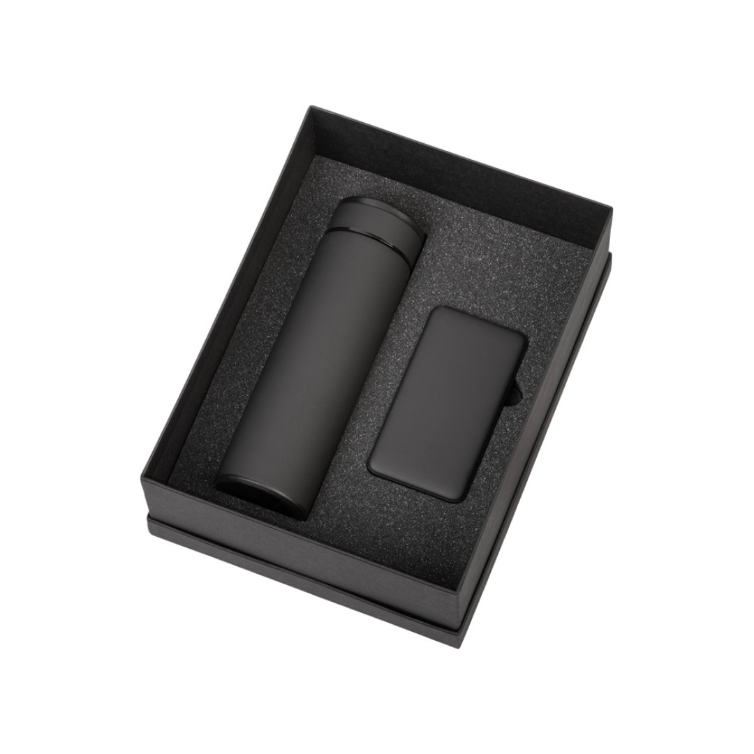 Подарочный набор с термосом и повербанком С2, черный