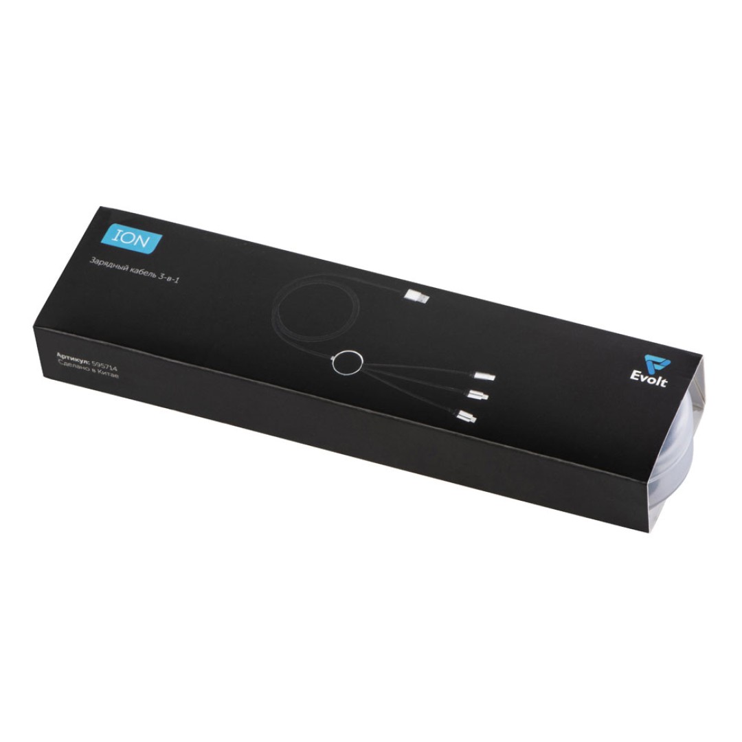 Кабель 3-в-1 с подсветкой логотипа "Ion", черный