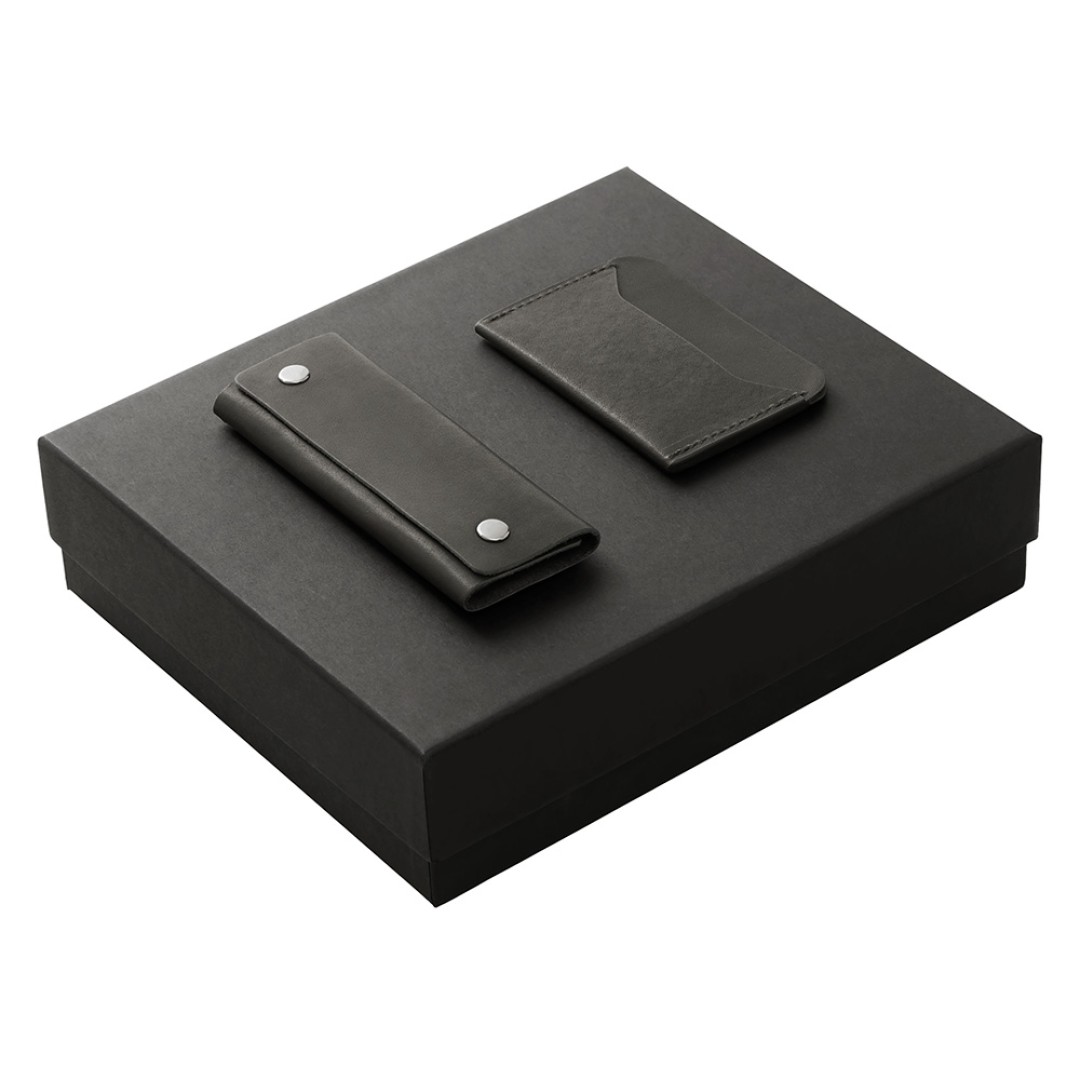 Подарочный набор Long River: картхолдер, ключница (без лого Long River), черная коробка