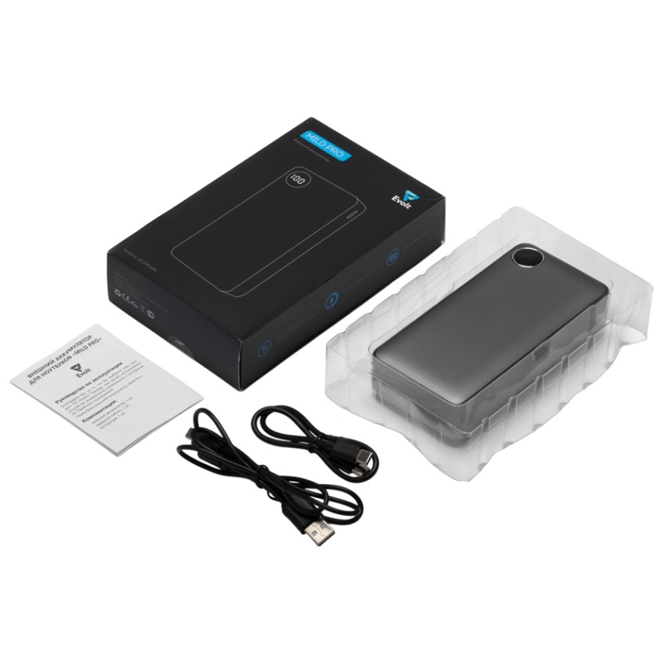 Внешний аккумулятор «Mild Pro» c быстрой зарядкой QC/PD, 20 000 mAh, серый (Р)