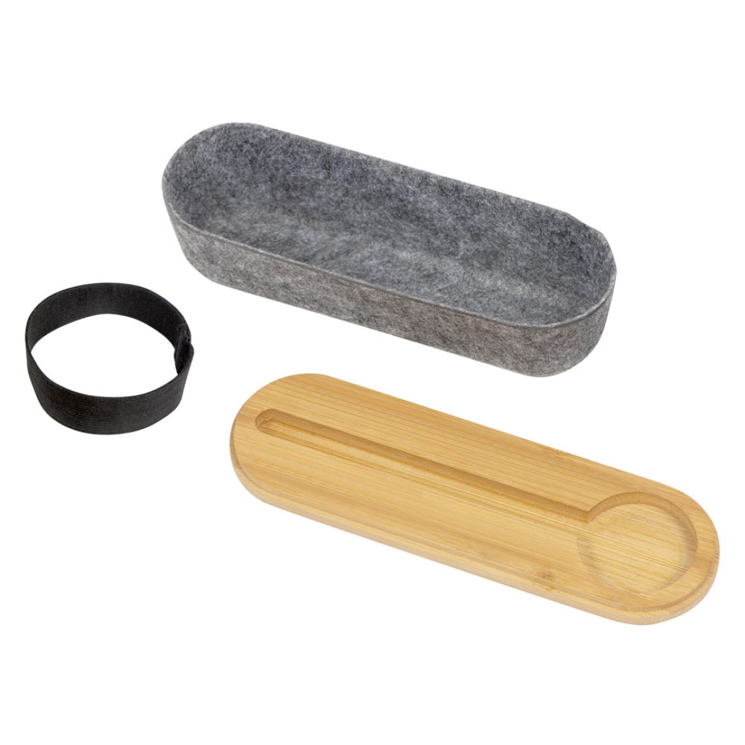 Пенал с линейкой и подставкой для телефона из бамбука "Haruki", серый