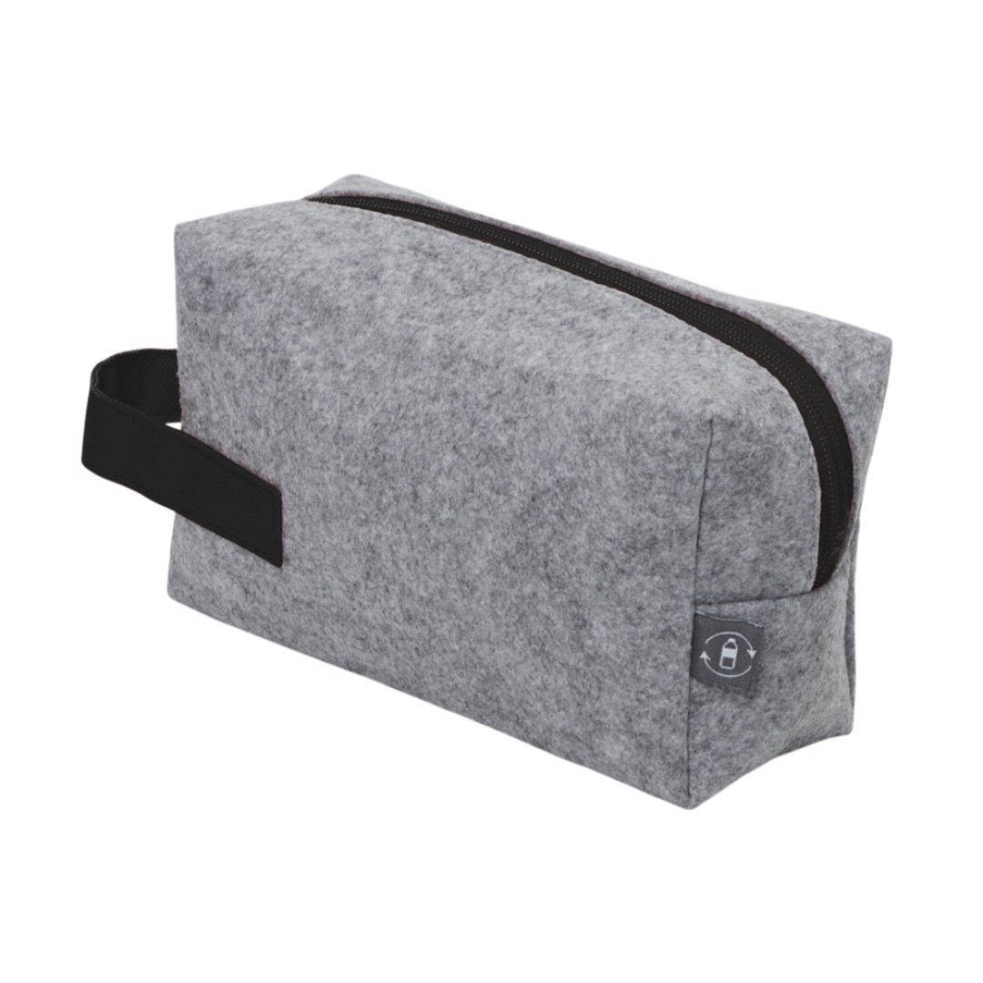 Косметичка из РПЕТ фетра с ручкой "Felt", серый с черным