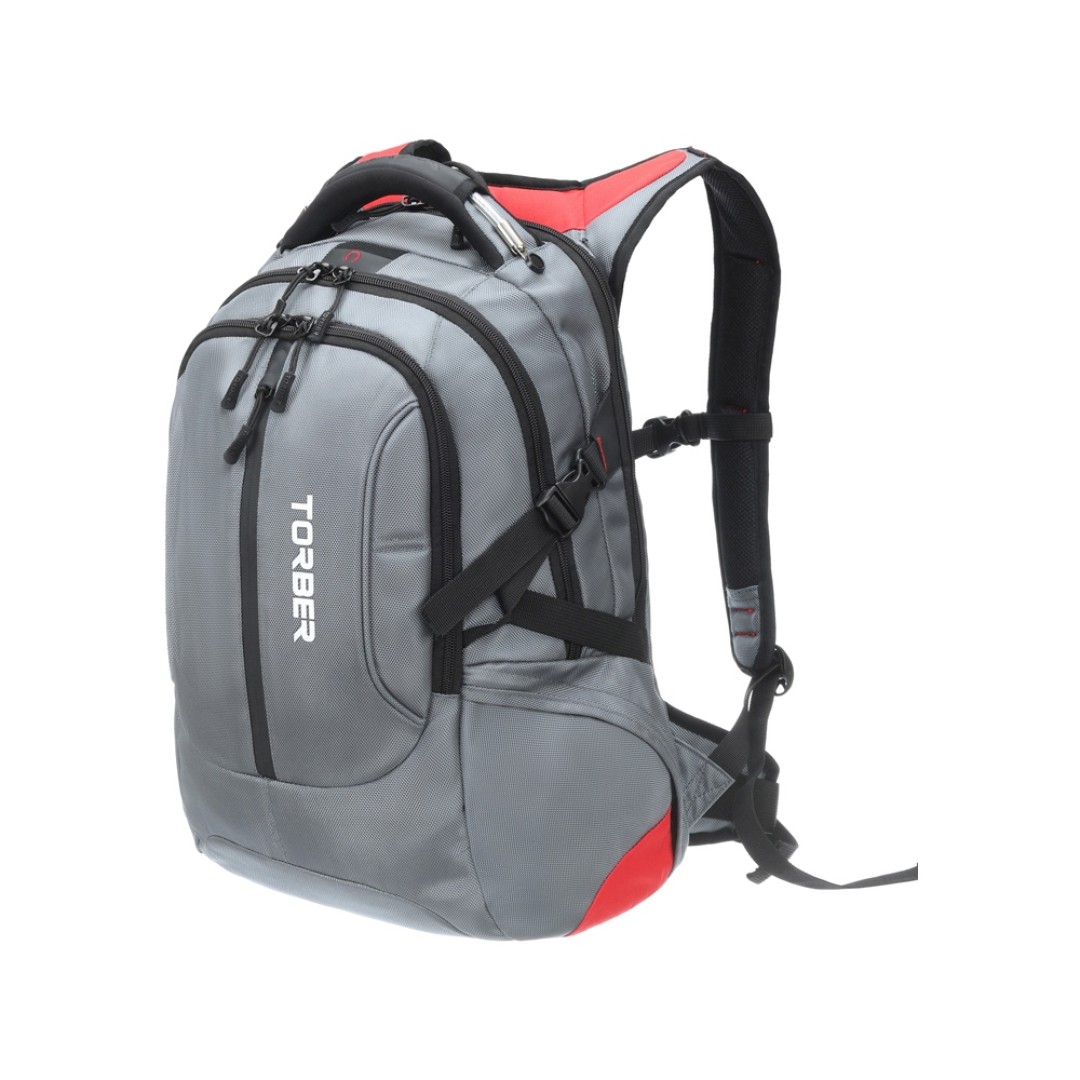 Рюкзак TORBER DRIVE с отделением для ноутбука 15", серый/красный, полиэстер 1680D, 36x17x50 см, 30 л