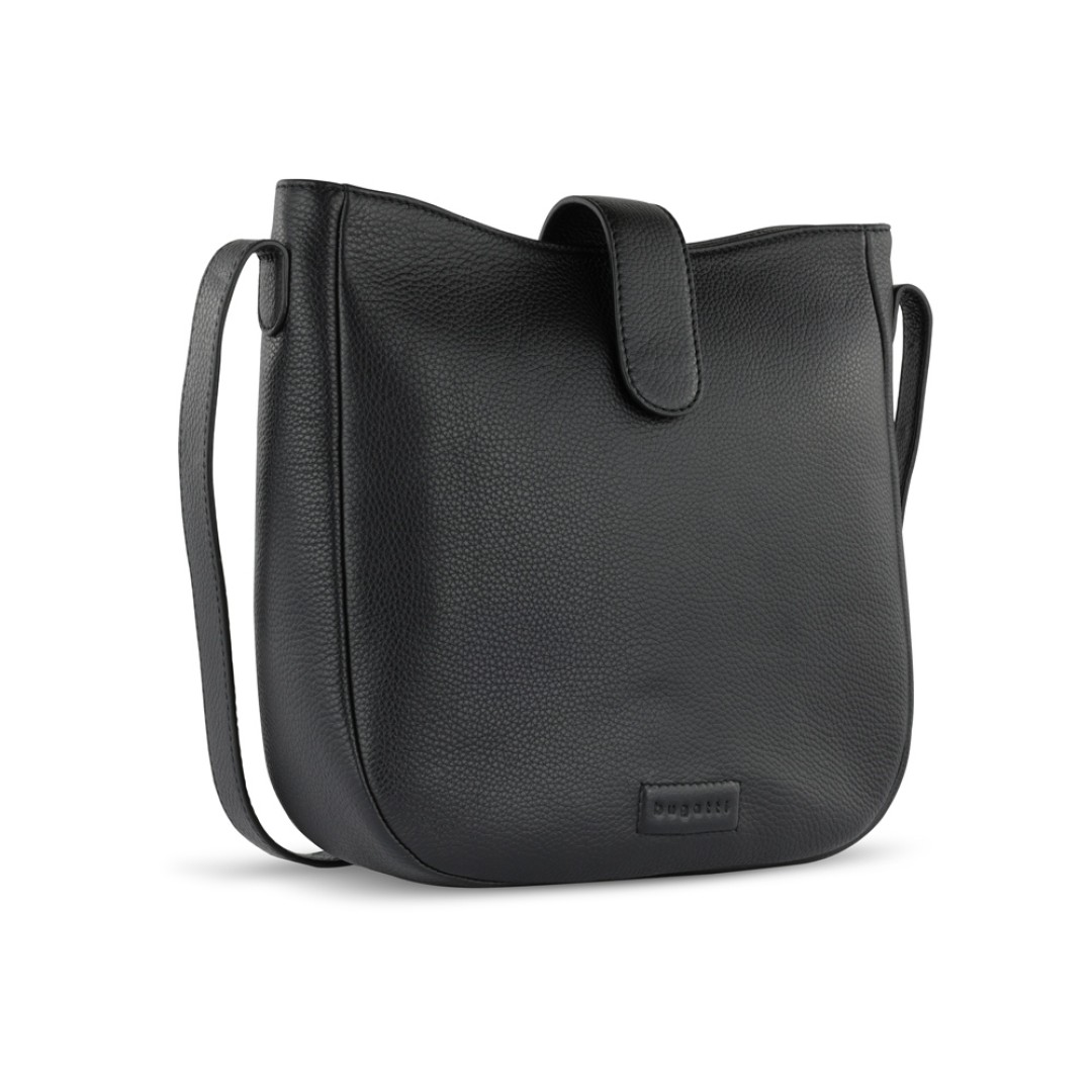 Сумка женская BUGATTI Elsa, чёрная, воловья кожа/полиэстер, 29х8х27 см