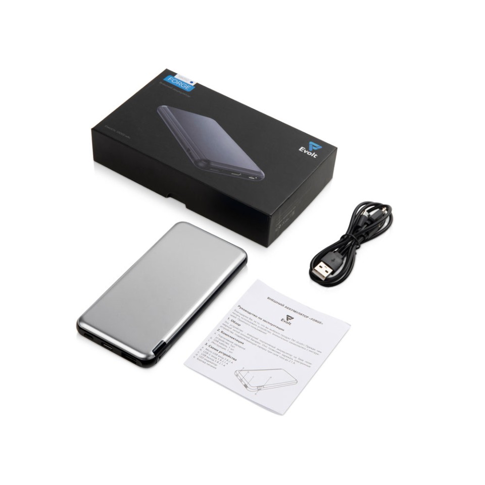 Внешний аккумулятор «Forge» v.2, металл, 10000mah, серебристый