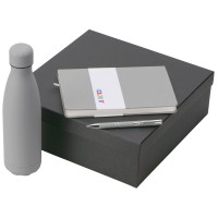 Подарочный набор с блокнотом С2, металлической ручкой и термобутылкой, серый
