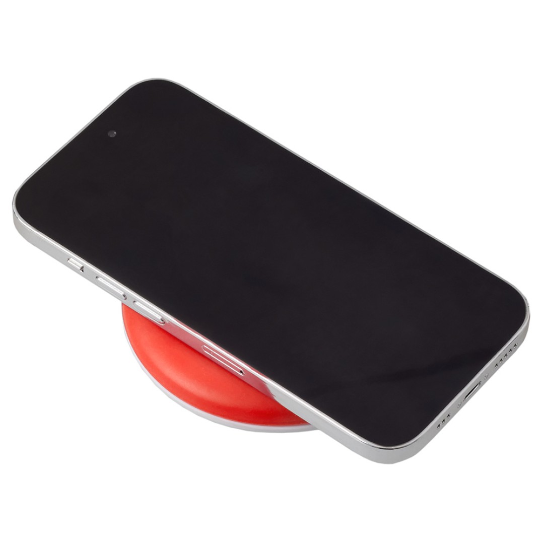 Беспроводное зарядное устройство со встроенным кабелем 2-в-1 "Disc", красный