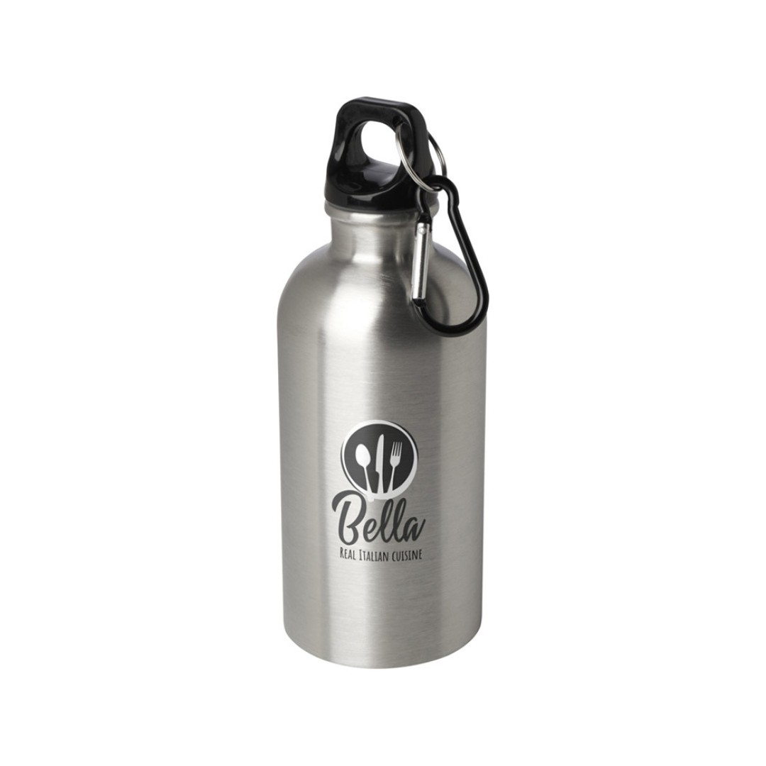Одностенная бутылка для воды с карабином Oregon, изготовленная из нержавеющей стали, сертифицированной по стандарту RCS, объемом 400 мл - Серебряный