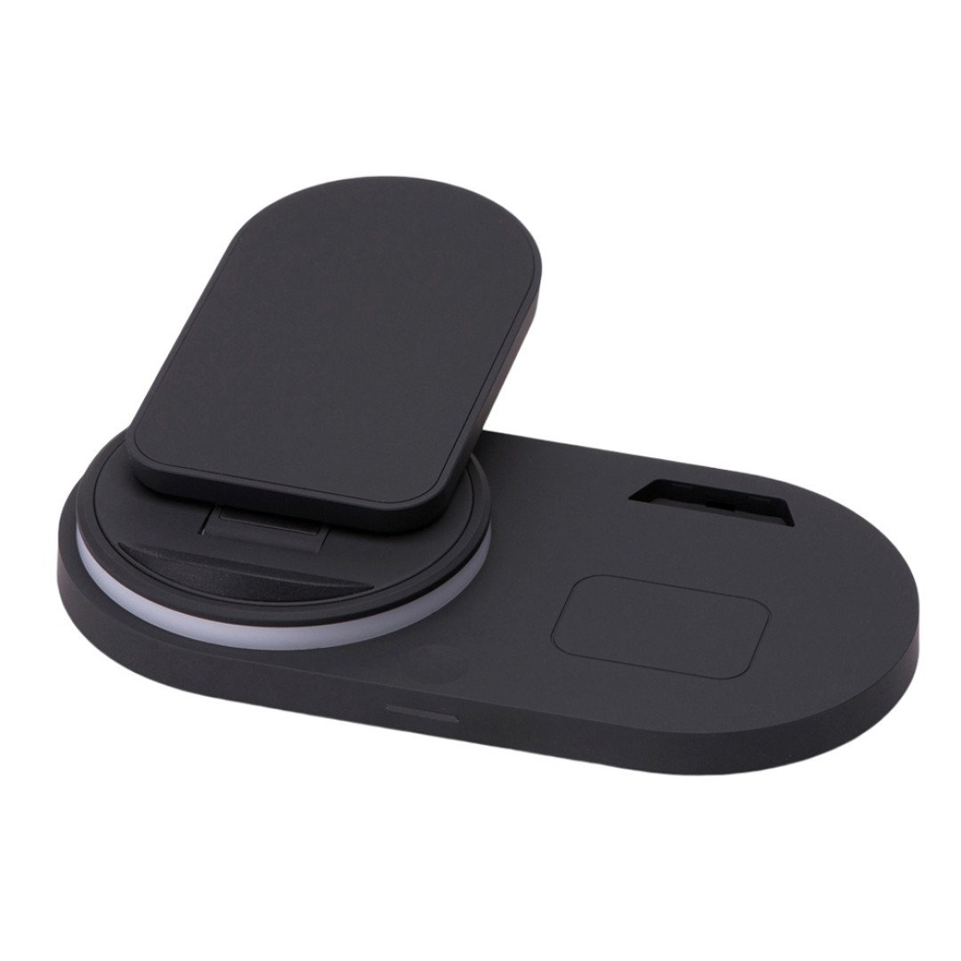 Складная зарядная станция с беспроводной зарядкой «Flashport», 15 Вт, черный