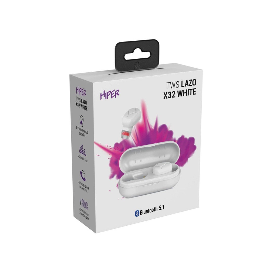 Наушники HIPER TWS Lazo X32 White (HTW-LX32) Bluetooth 5.1 гарнитура, Белый (Р)