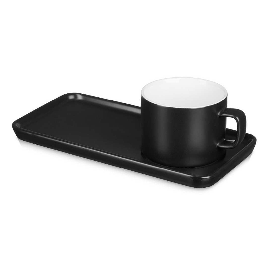 Чайная пара "Bristol": блюдце прямоугольное, чашка, коробка, черный