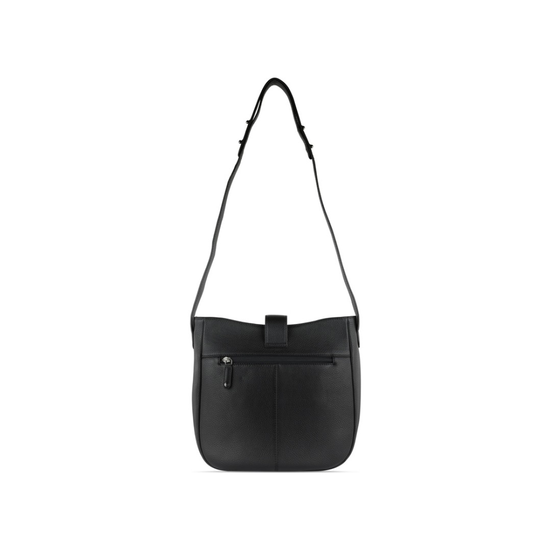 Сумка женская BUGATTI Elsa, чёрная, воловья кожа/полиэстер, 29х8х27 см