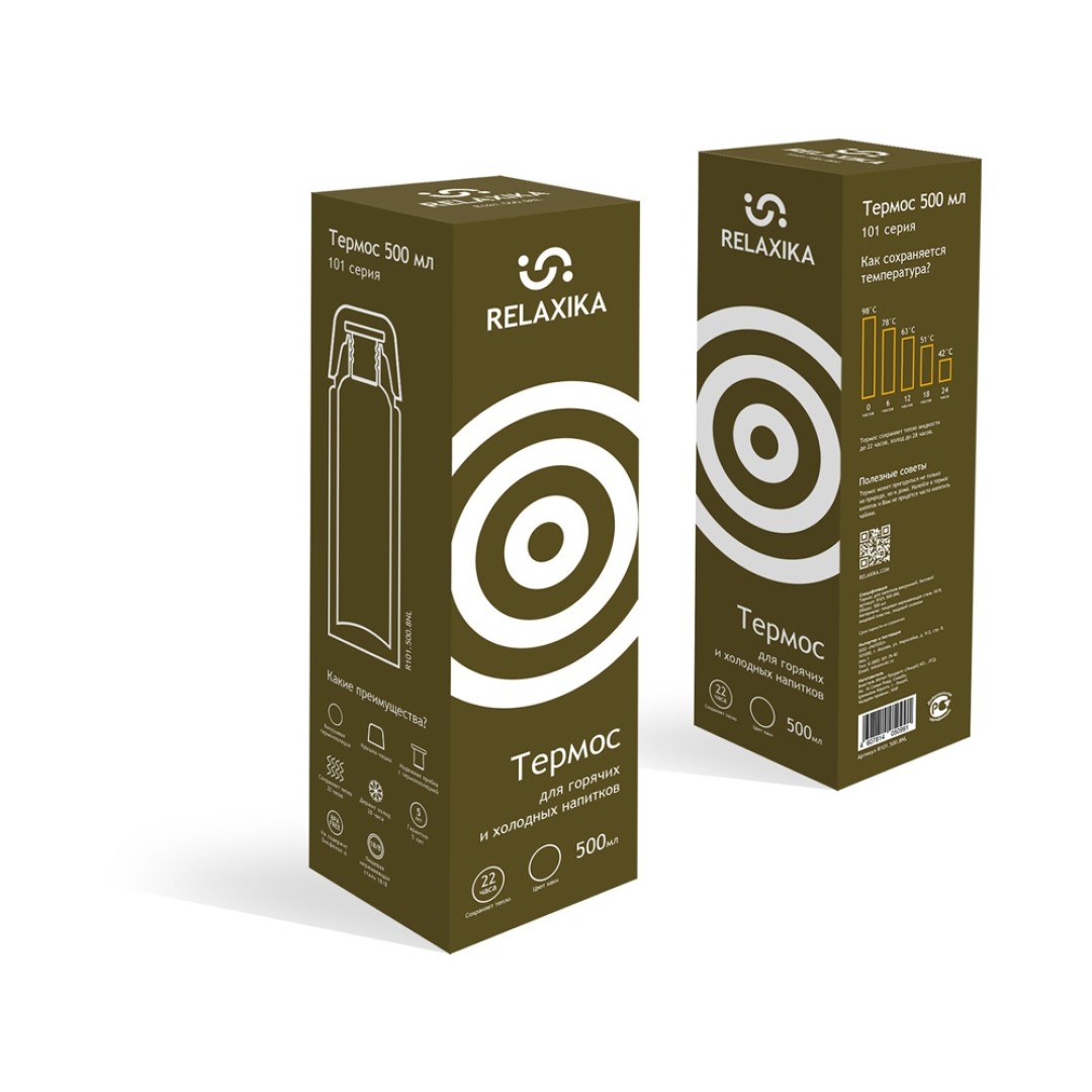 Термос Relaxika 101 (0,5 литра), хаки (без лого)