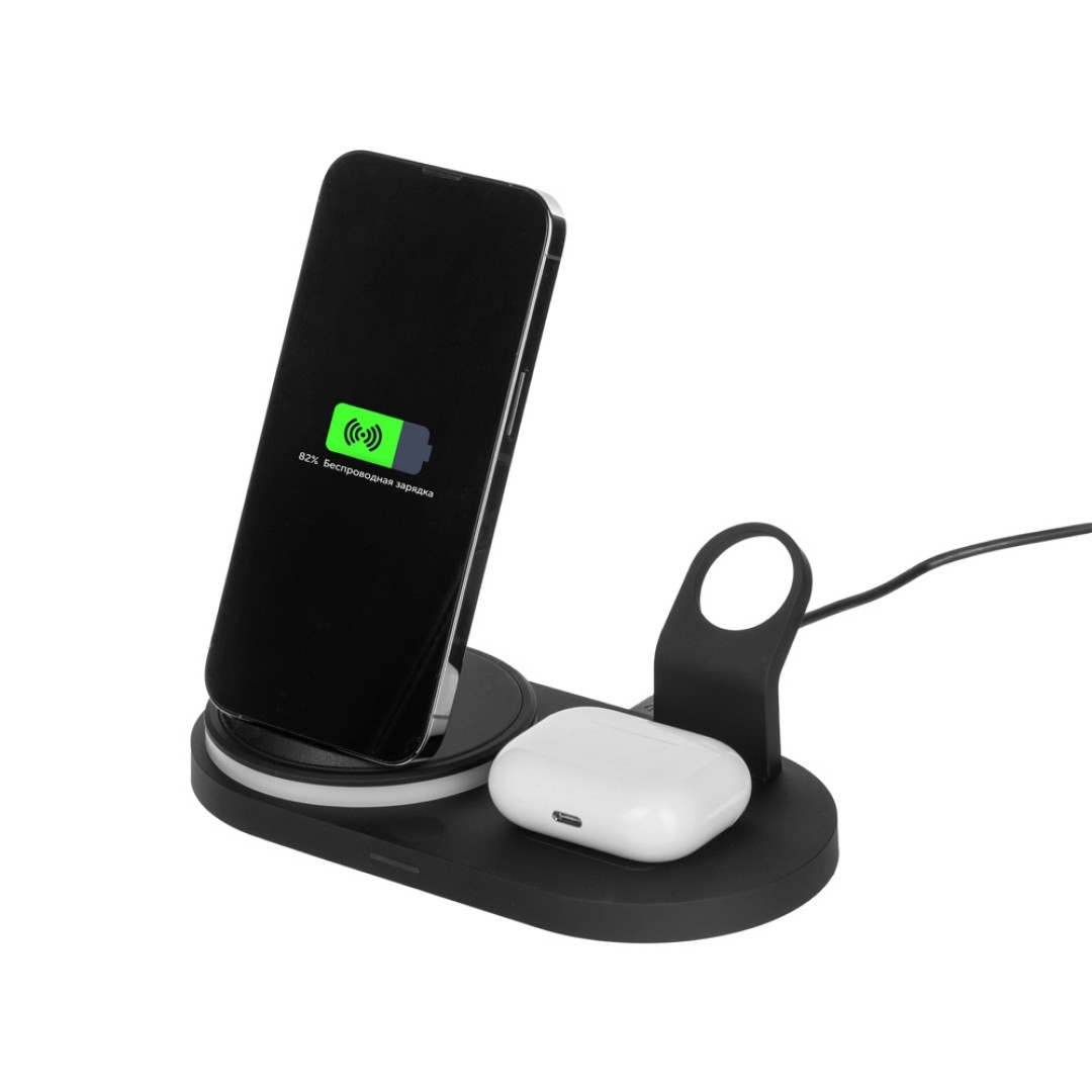 Складная зарядная станция с беспроводной зарядкой «Flashport», 15 Вт, черный