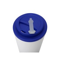 Пластиковый стакан Take away с двойными стенками и крышкой с силиконовым клапаном, 350 мл, белый/синий