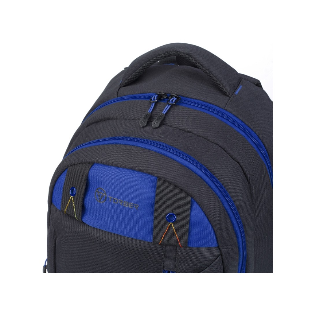 Рюкзак TORBER CLASS X, черный с синей вставкой, полиэстер 900D, 45 x 32 x 16 см