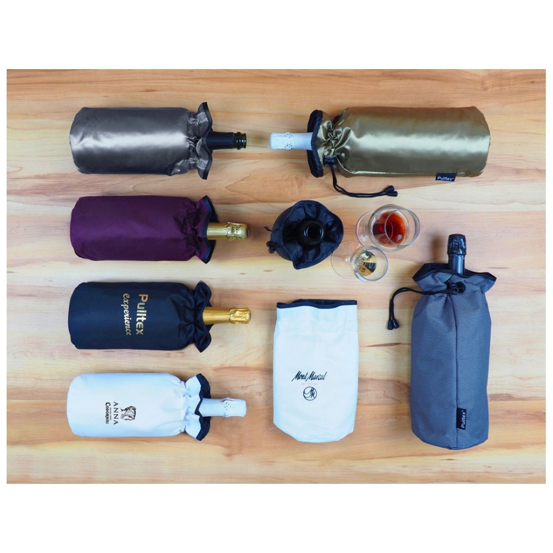 Охладитель для бутылки шампанского "Cold bubbles" из ПВХ в виде мешочка, серебристый