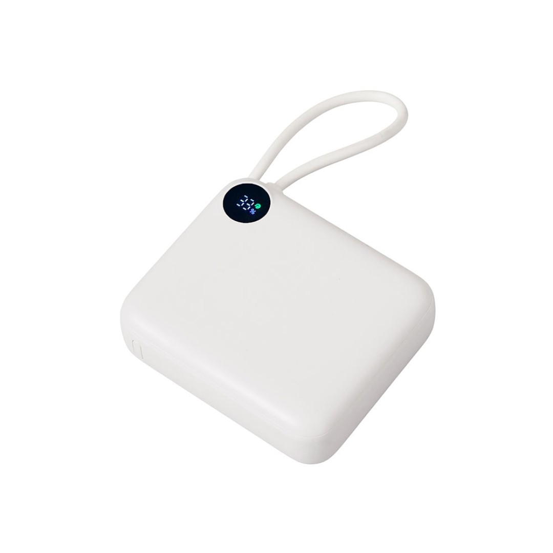 Внешний аккумулятор со встроенным кабелем «Liri», QC/PD, 10000 мАч, теплый белый