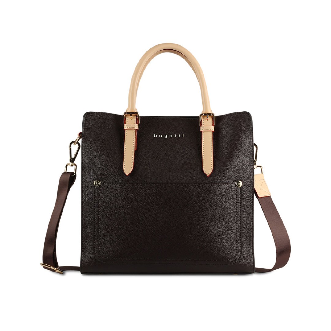Сумка-портфель женская BUGATTI Ella, тёмно-коричневая, полиуретан, 30х11,5х28 см