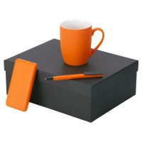 Подарочный набор c кружкой, пластиковой ручкой и повербанком С2, 10000 mAh, оранжевый