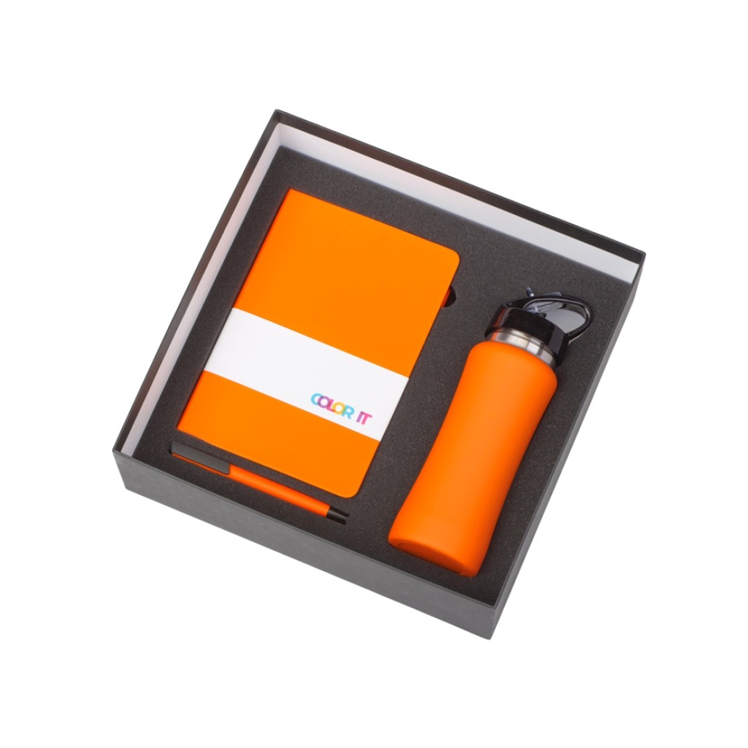 Подарочный набор c блокнотом C1, ручкой и бутылкой, оранжевый