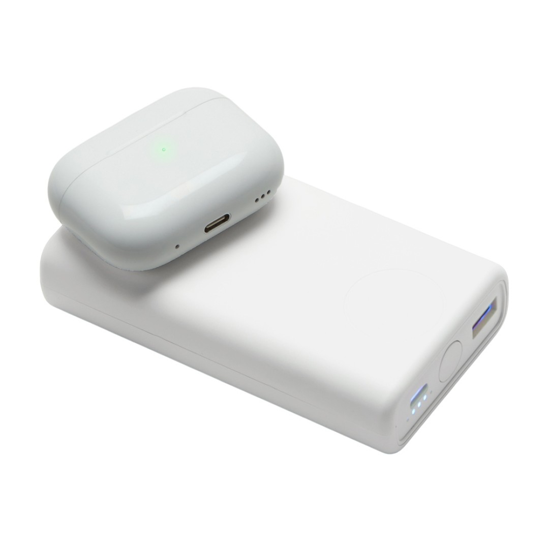 Внешний беспроводной аккумулятор 2-в-1 с функцией зарядки Apple Watch, QC/PD «AtomIQ», 10000 мАч, белый