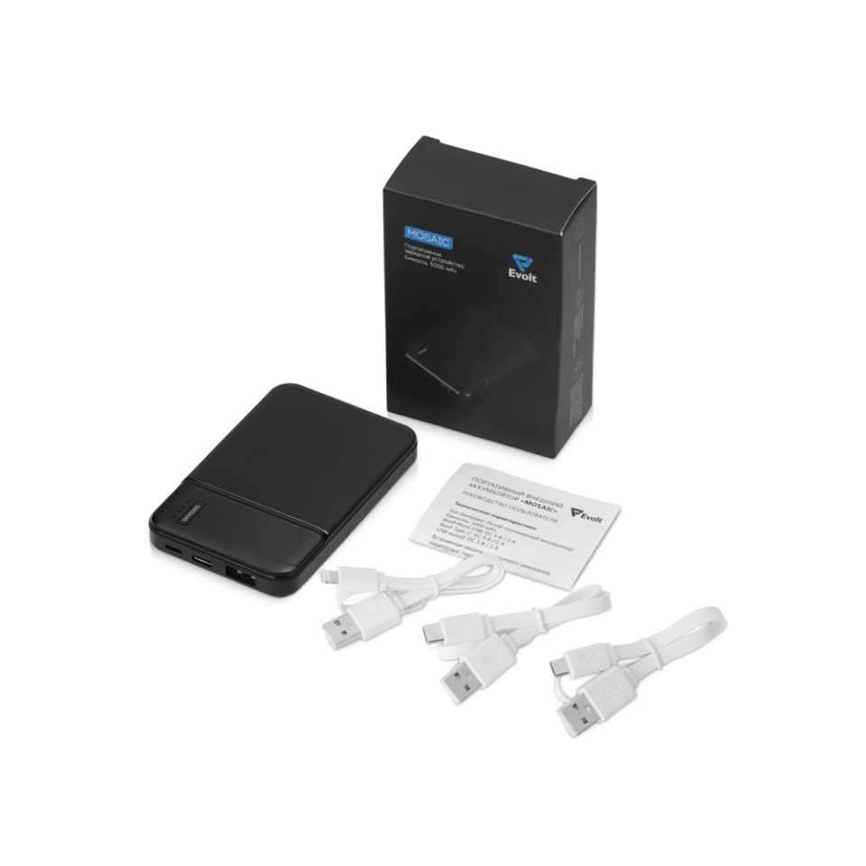 Внешний аккумулятор Evolt "Mosaic", 5000 mAh, черный
