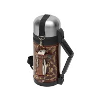 Термос в кожаном чехле, 1,2л, бордовая кожа