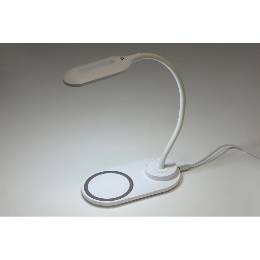 Настольный светильник с беспроводной зарядкой "Flamp", белый