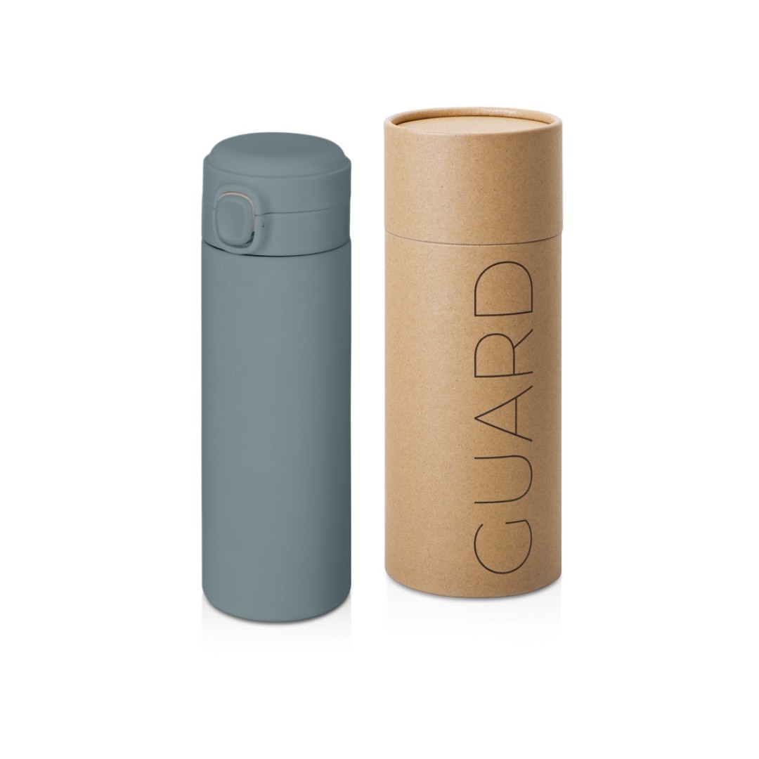 Вакуумная термокружка Waterline c кнопкой «Guard», 400 мл, тубус, антрацит