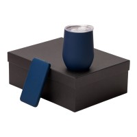 Подарочный набор с термокружкой и повербанком С2, 10000 mAh, темно-синий