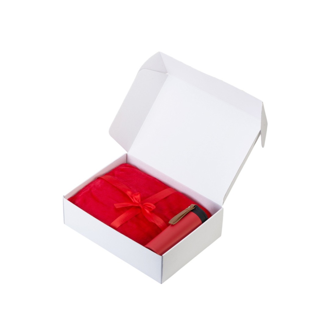 Подарочный набор с пледом, термосом "Cozy hygge" 2.0, красный