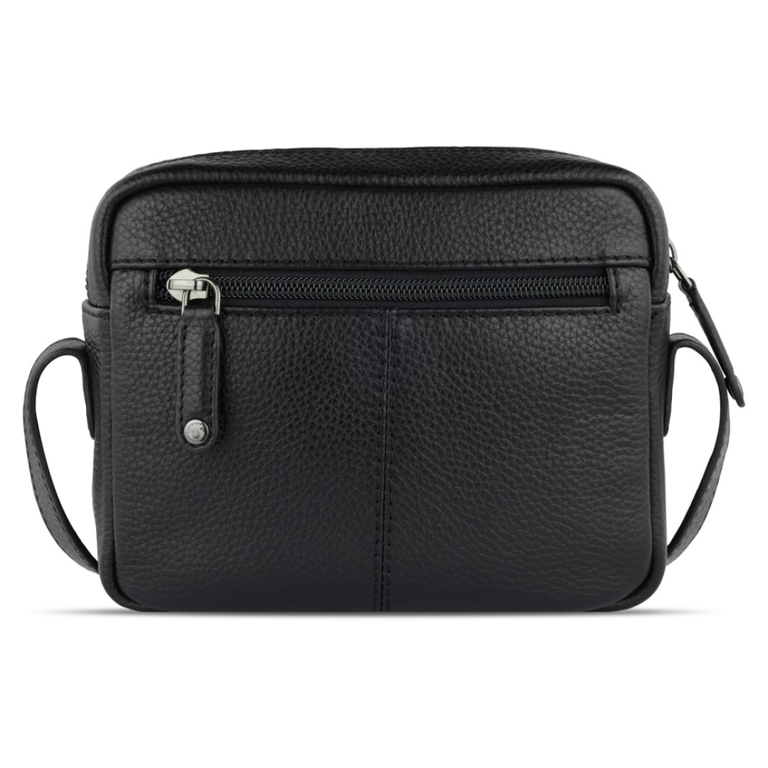 Сумка кросс-боди женская BUGATTI Elsa, чёрная, воловья кожа/полиэстер, 19х5,5х14 см