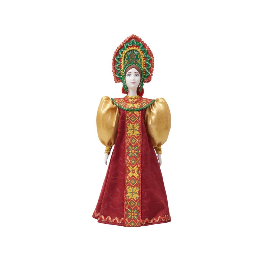 Подарочный набор: кукла фарфоровая, чай "Малина с мятой", красный