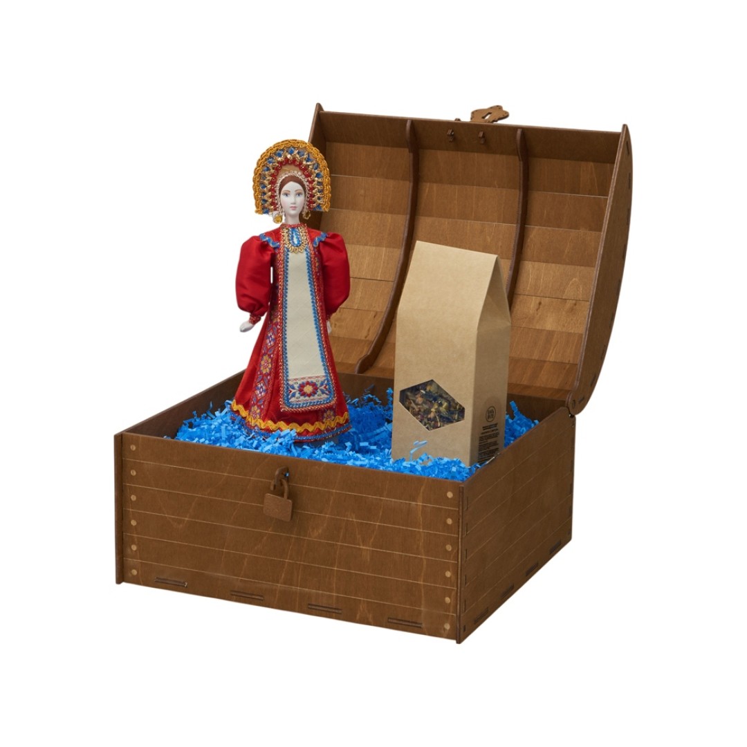 Подарочный набор: кукла фарфоровая, чай "Малина с мятой", красный