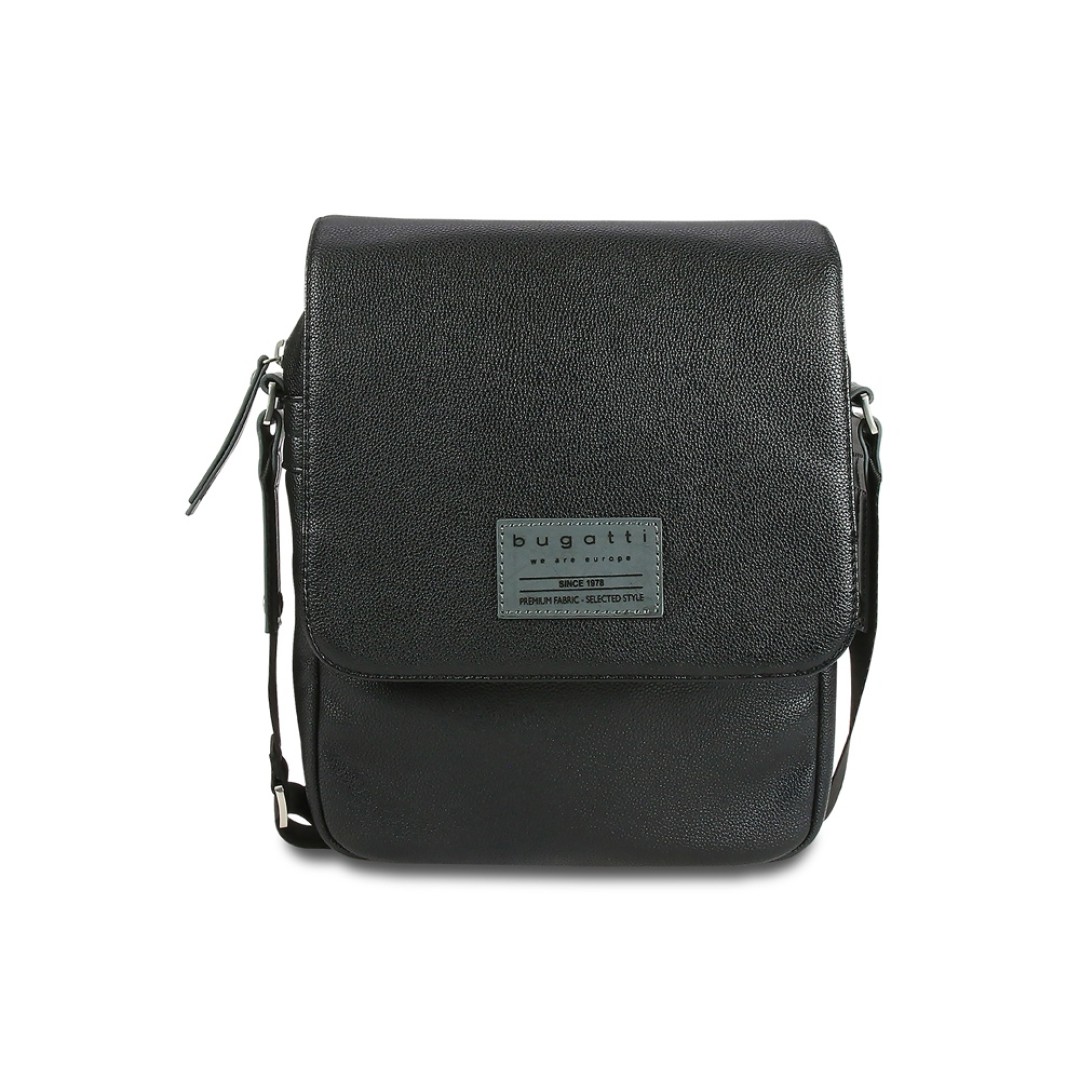 Сумка наплечная BUGATTI Moto D, чёрная, полиуретан, 25х8х30 см, 4 л