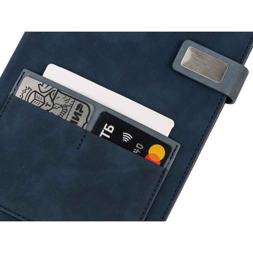 Бизнес блокнот А5 "Freya" с клапаном и карманом для визиток, твердая обложка, 128 листов, синий и темно