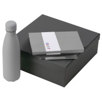 Подарочный набор c блокнотом C1, ручкой и термобутылкой, серый