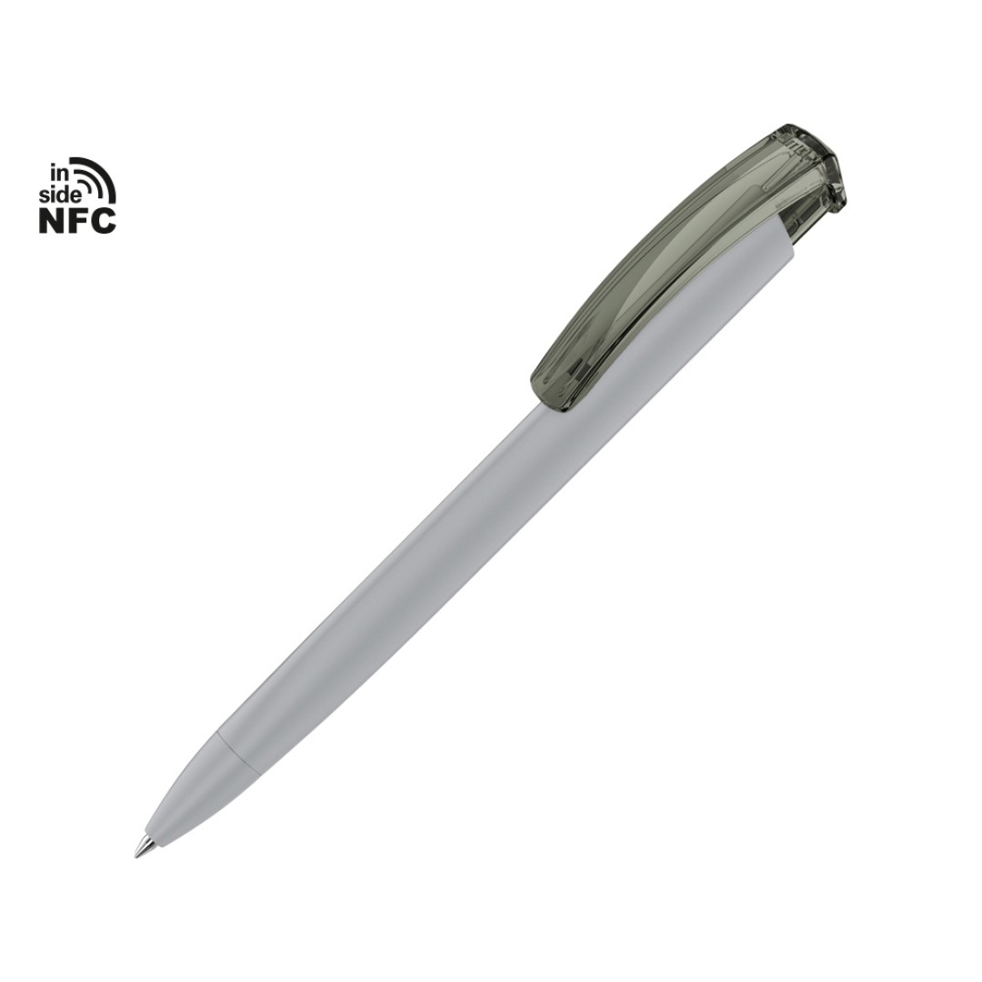 Ручка пластиковая шариковая трехгранная «Trinity K transparent Gum» soft-touch с чипом передачи инфо, серый