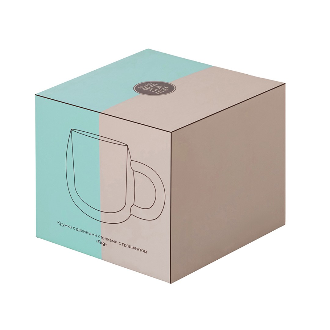 Кружка с двойными стенками с широкой ручкой и градиентным покрытием "Fog", бирюзовый