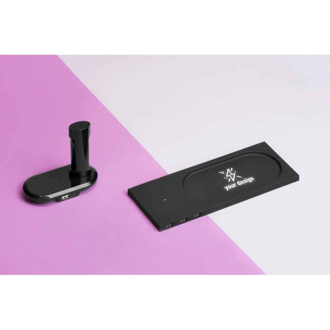 Беспроводное настольное зарядное устройство "Glide" с подсветкой, софт тач