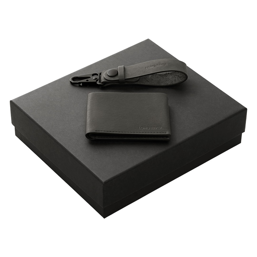 Подарочный набор Long River: кошелек, ремешок для ключей, черная коробка