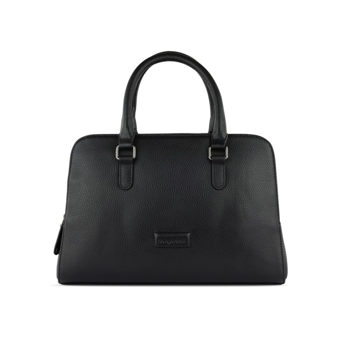 Сумка женская BUGATTI Elsa, чёрная, воловья кожа/полиэстер, 32х13х22 см