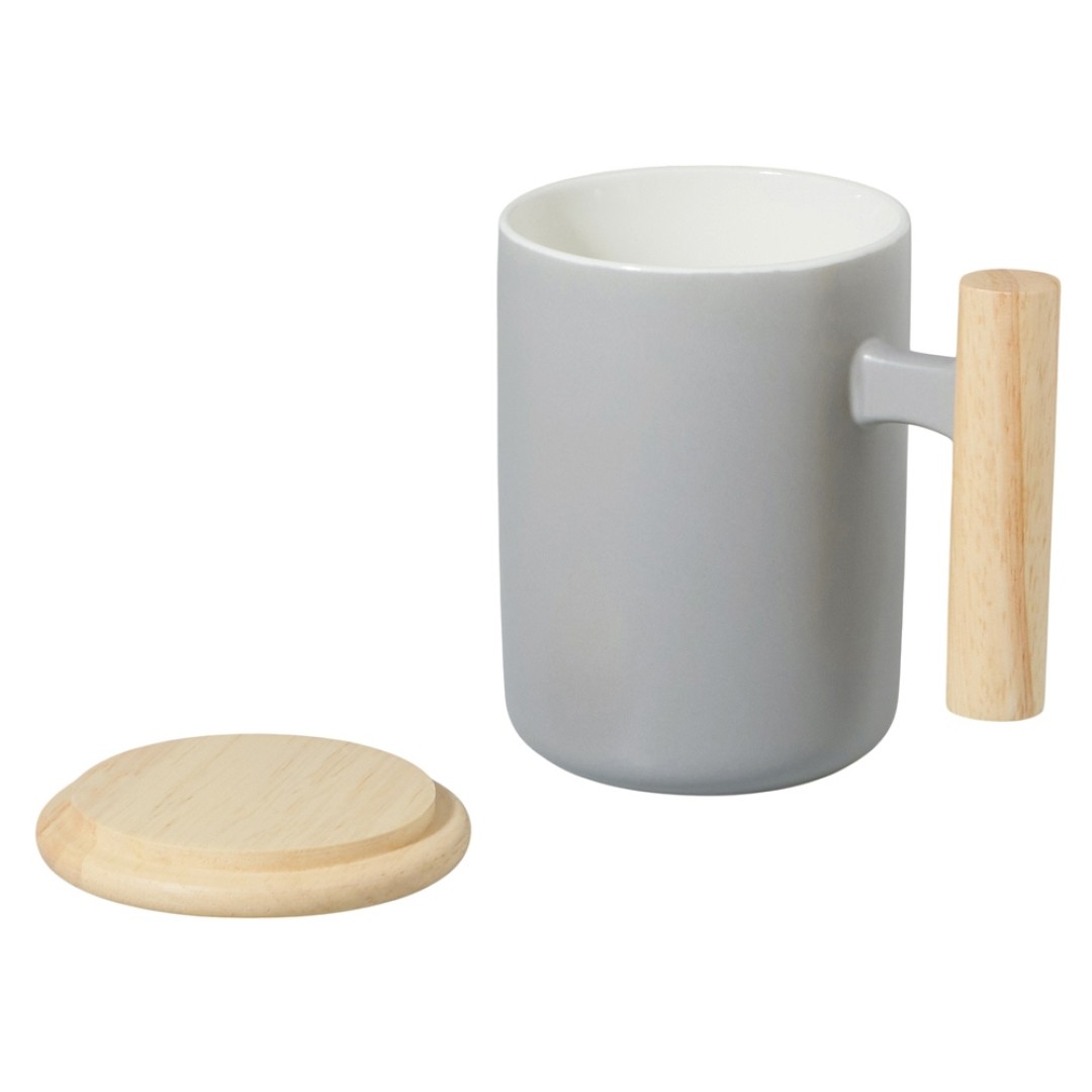 Кружка с ручкой и крышкой из каучукового дерева Jeny, серый