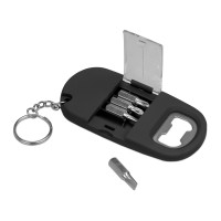 Брелок-открывалка с отвертками и фонариком "Uni", софт-тач, черный